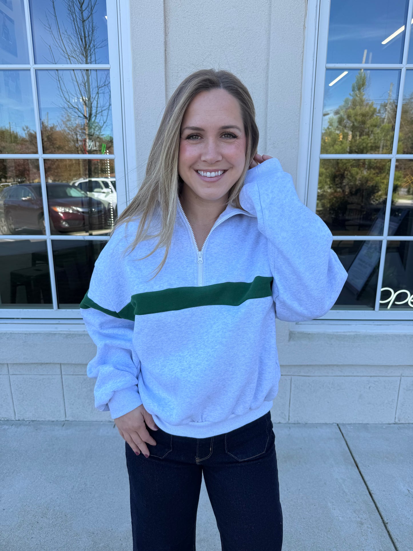 Grey and Green Half Zip Sweatshirt