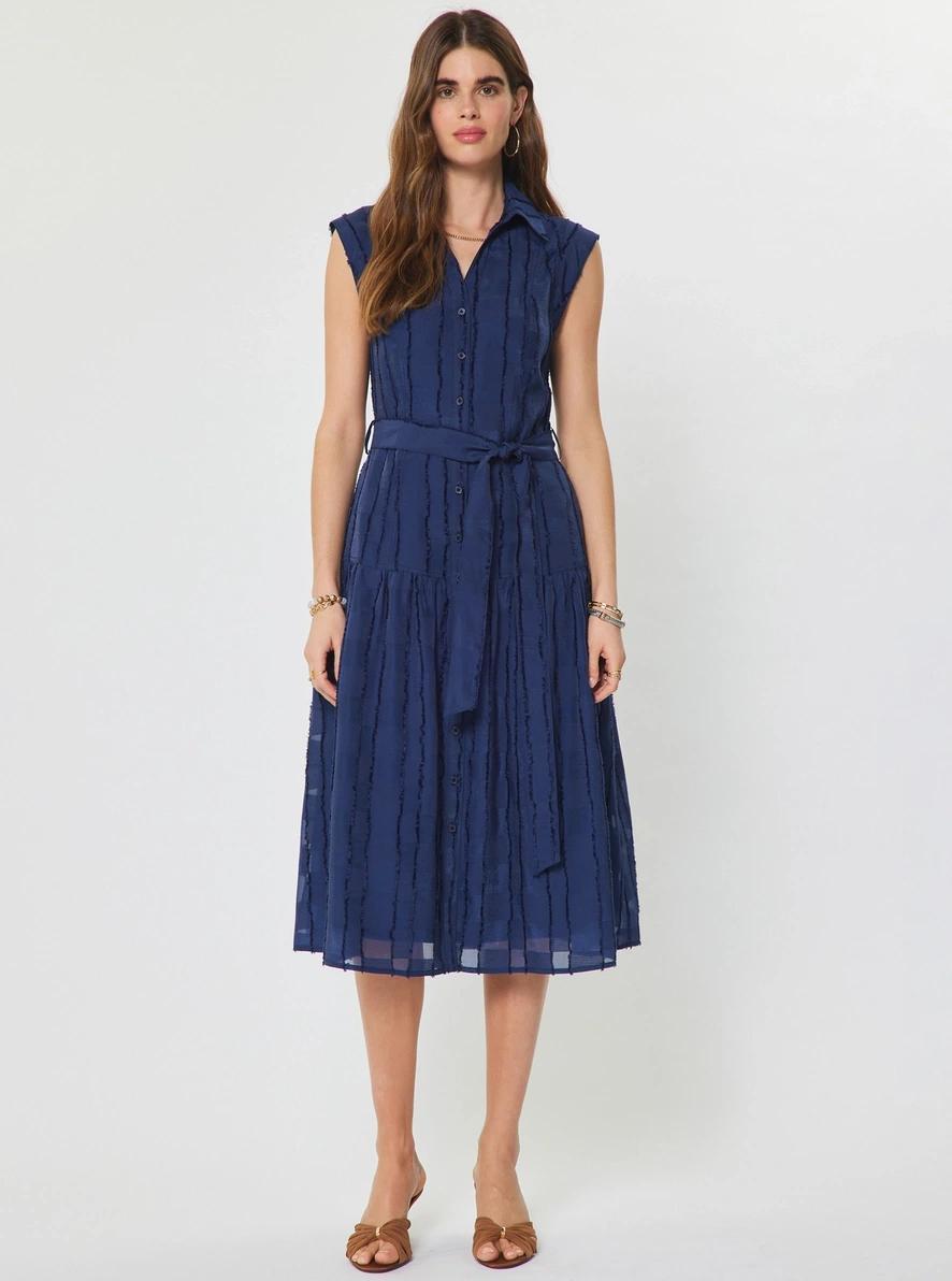 Navy Cap Sleeve Tiered Midi Dress