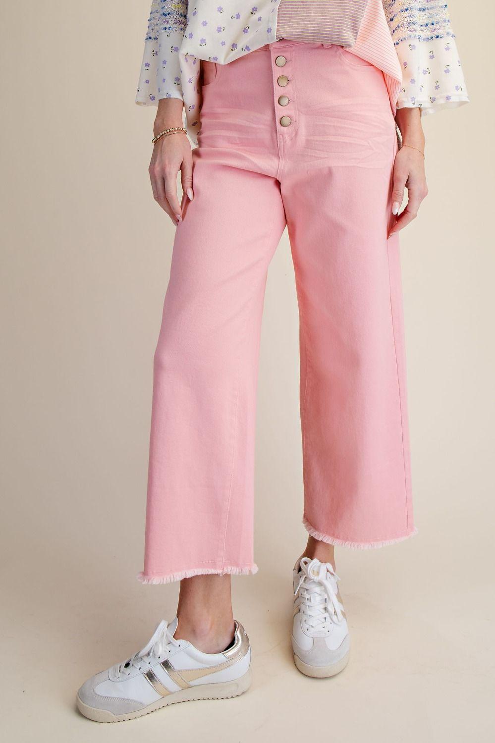 Powder Pink Button Front Twill Pant