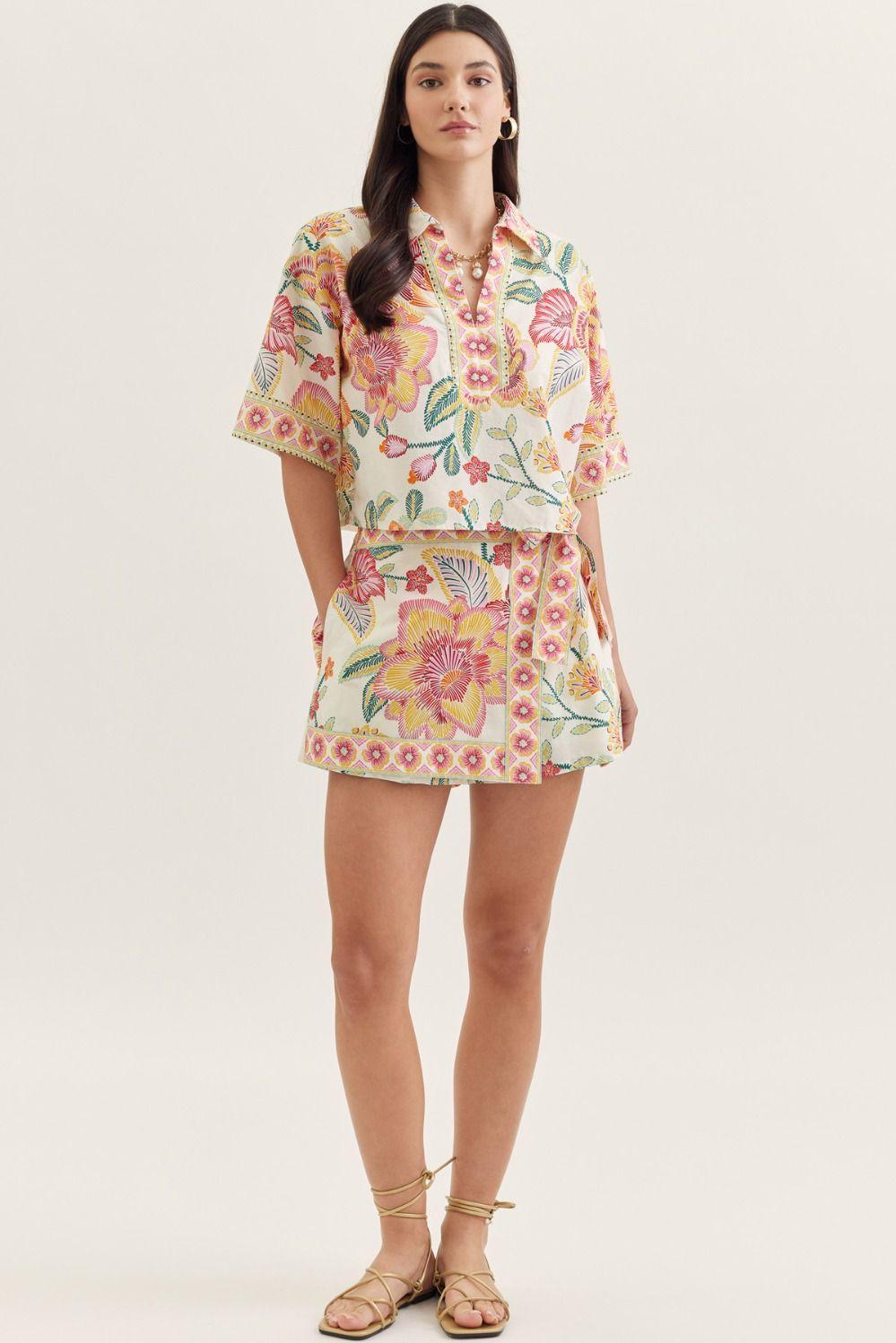 Pink Botanical Print Skort