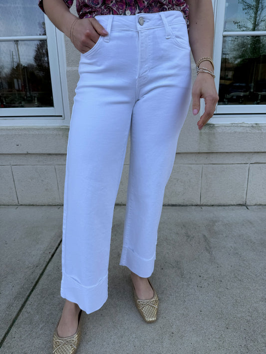 Optic White Scissor Cut Cuffed Slim Wide