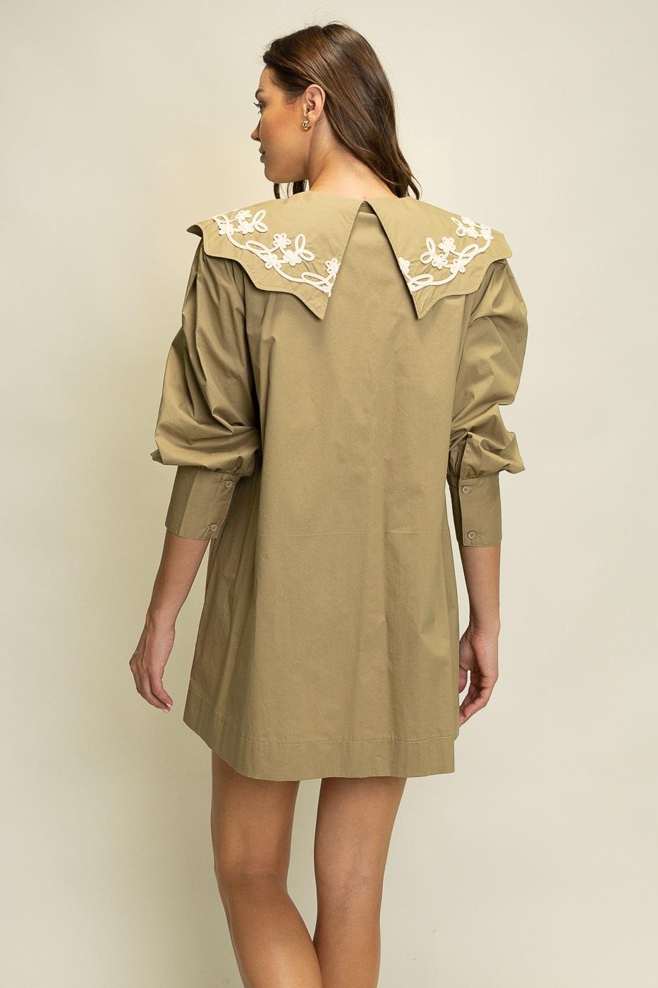 Olive Embroidered Shirt Dress