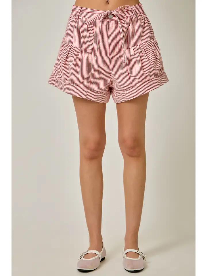 Red Railroad Stripe Twill Shorts