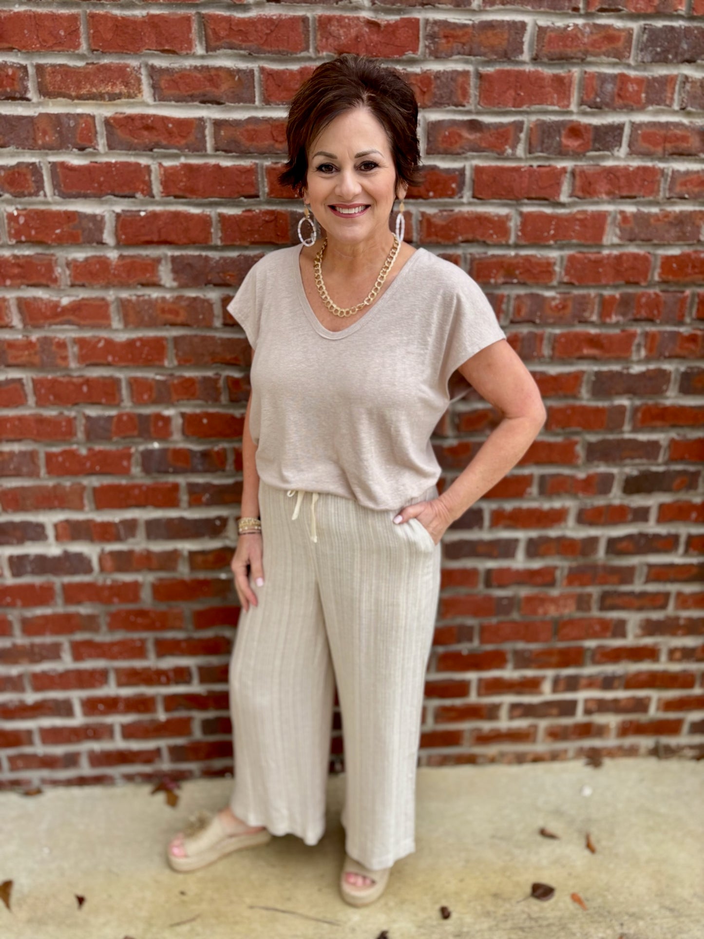 Natural Striped Linen Blend Pant