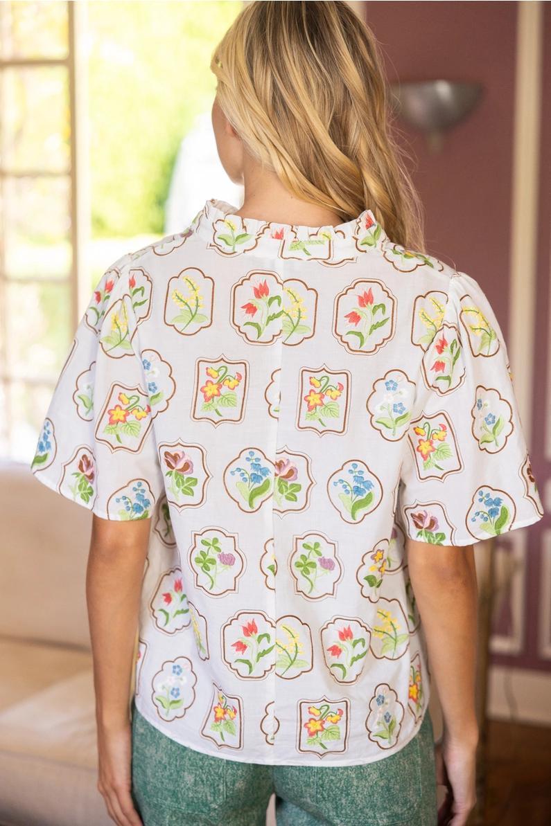White Framed Floral Top
