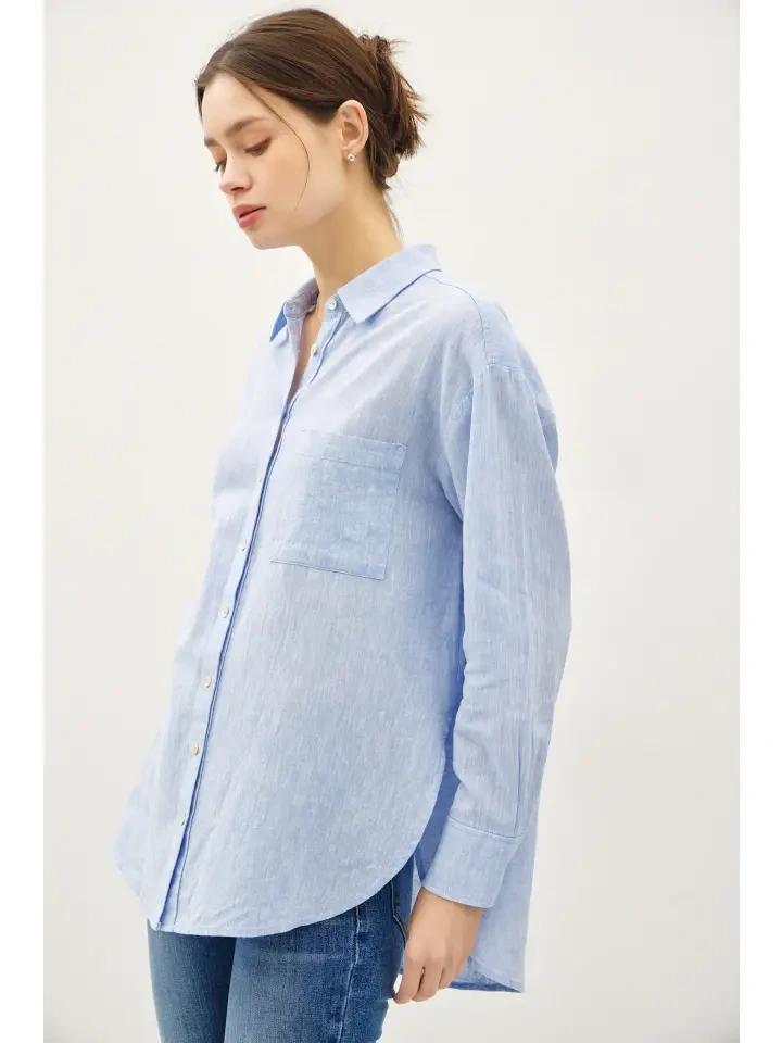 Chambray Linen Blend Button Up Shirt