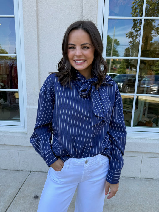 Navy and White Stripe Chic Blouse