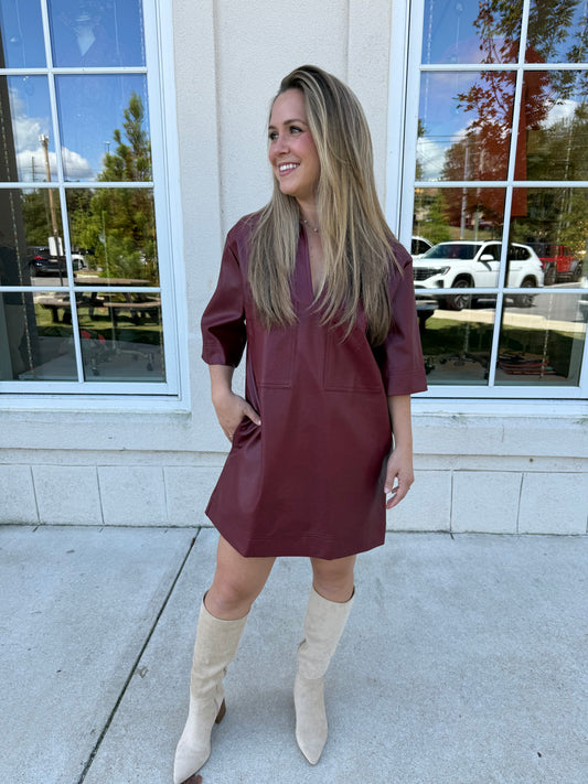 Burgundy Vegan Leather Dress