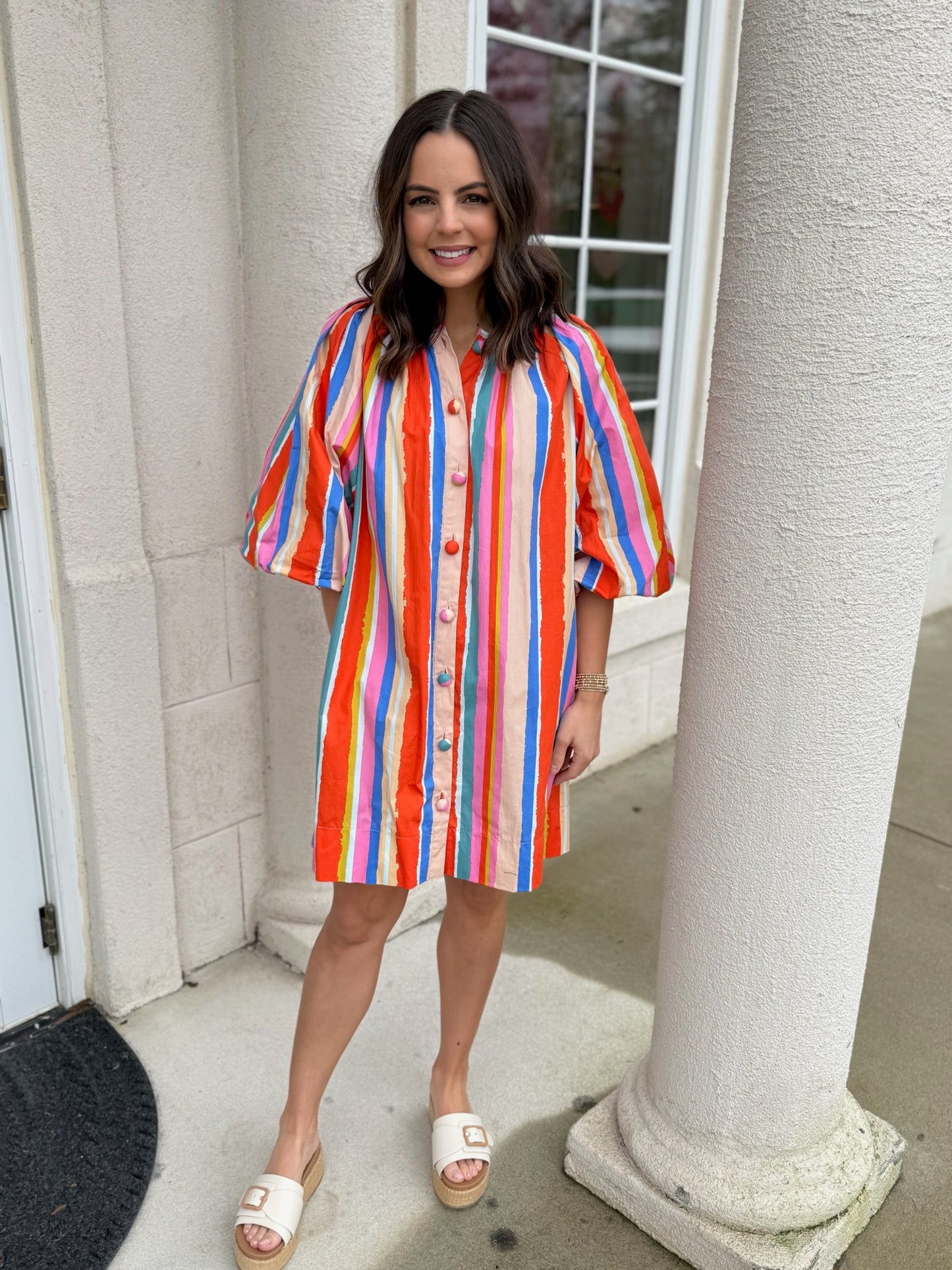 Orange Multi Striped Cotton Dress
