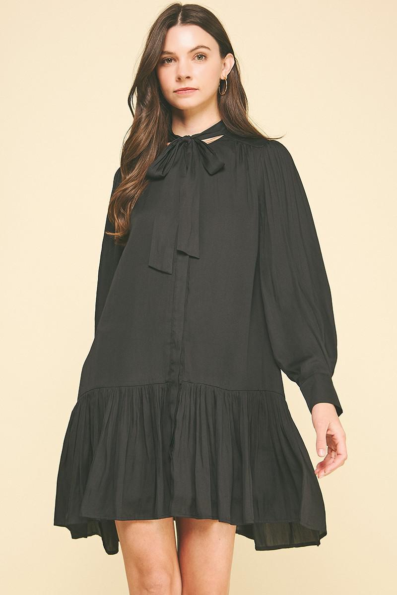 Black Neck Tie Mini Dress