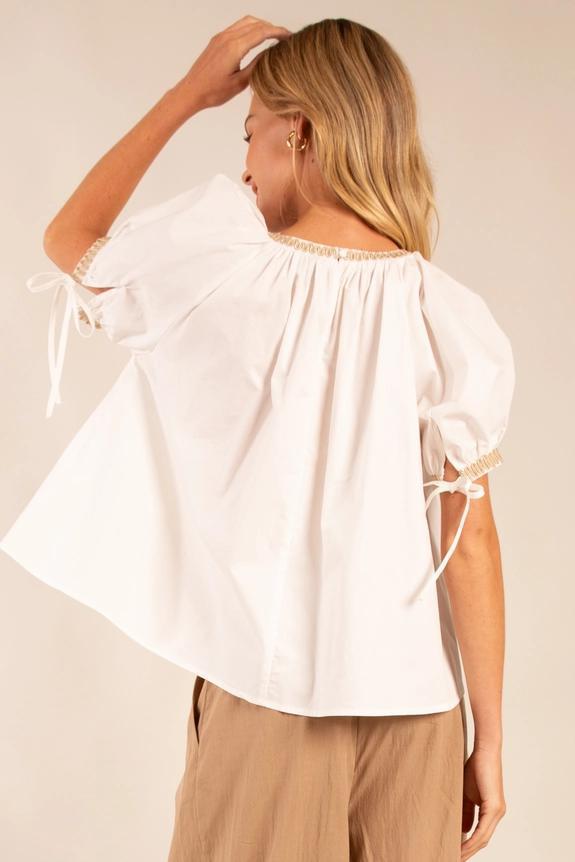 Off White and Sand Embroidered Top