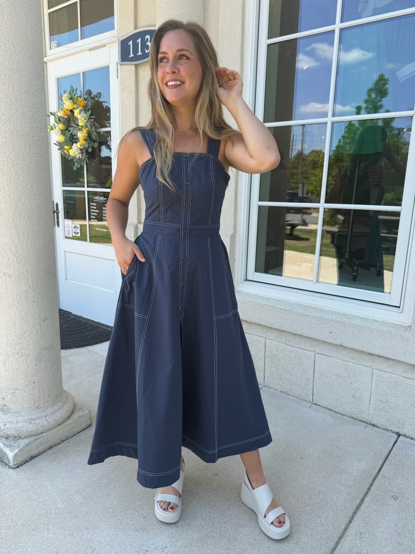 Navy and Off White Long Dress