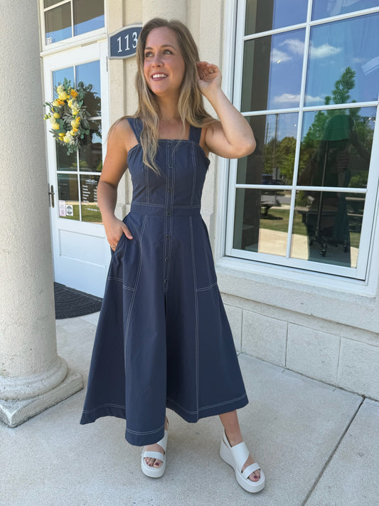 Navy and Off White Long Dress
