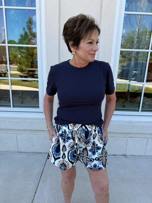 Sapphire Blue Patterned Shorts