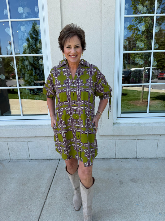 Martini Olive and Purple Printed Mini Dress