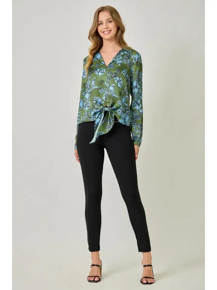 Olive and Sky Blue Satin Blouse