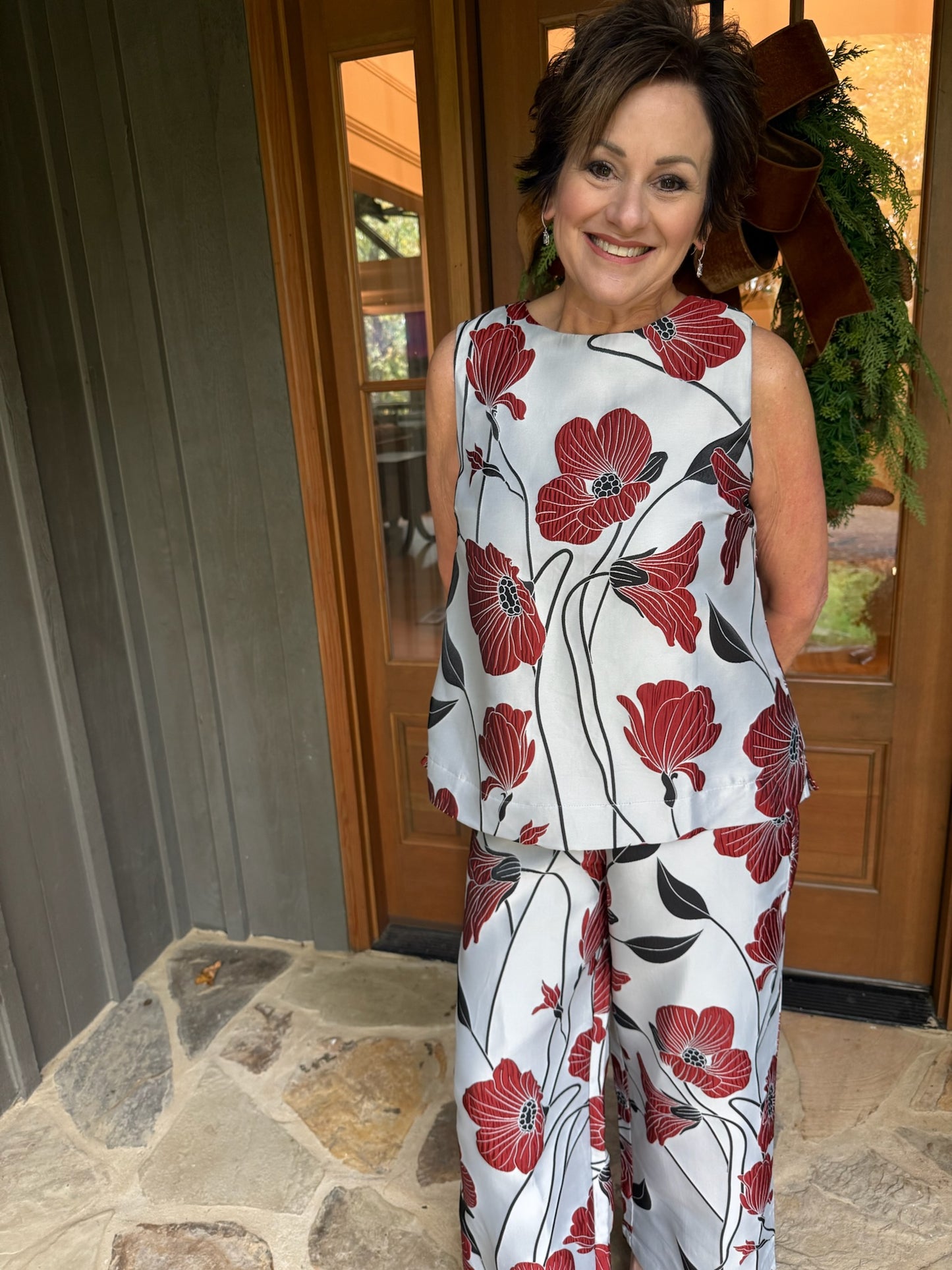 Silver Floral Pants Set