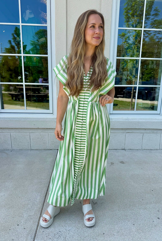 Green Abstract Tiered Midi