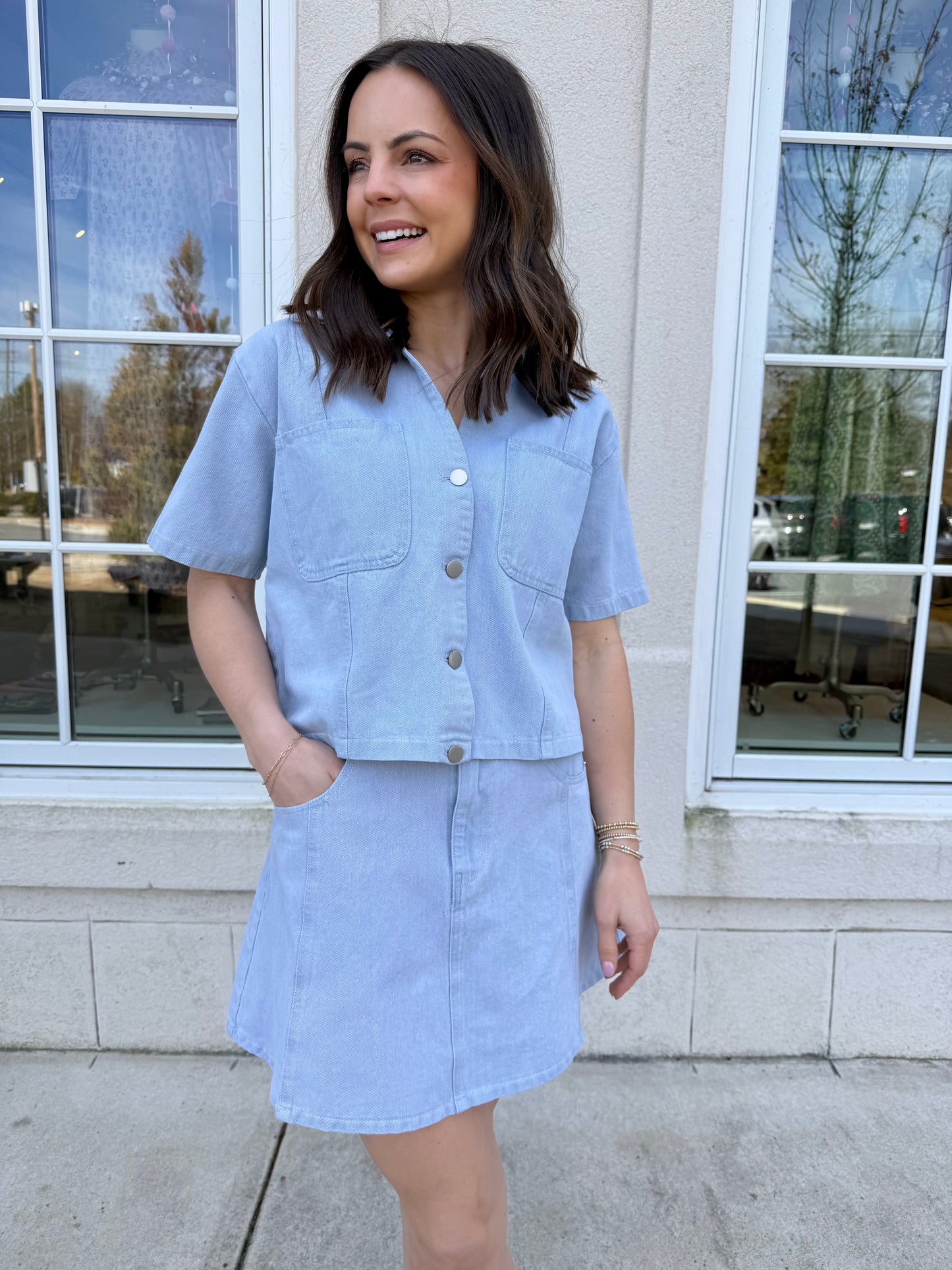 Light Denim Collared Button Front Jacket