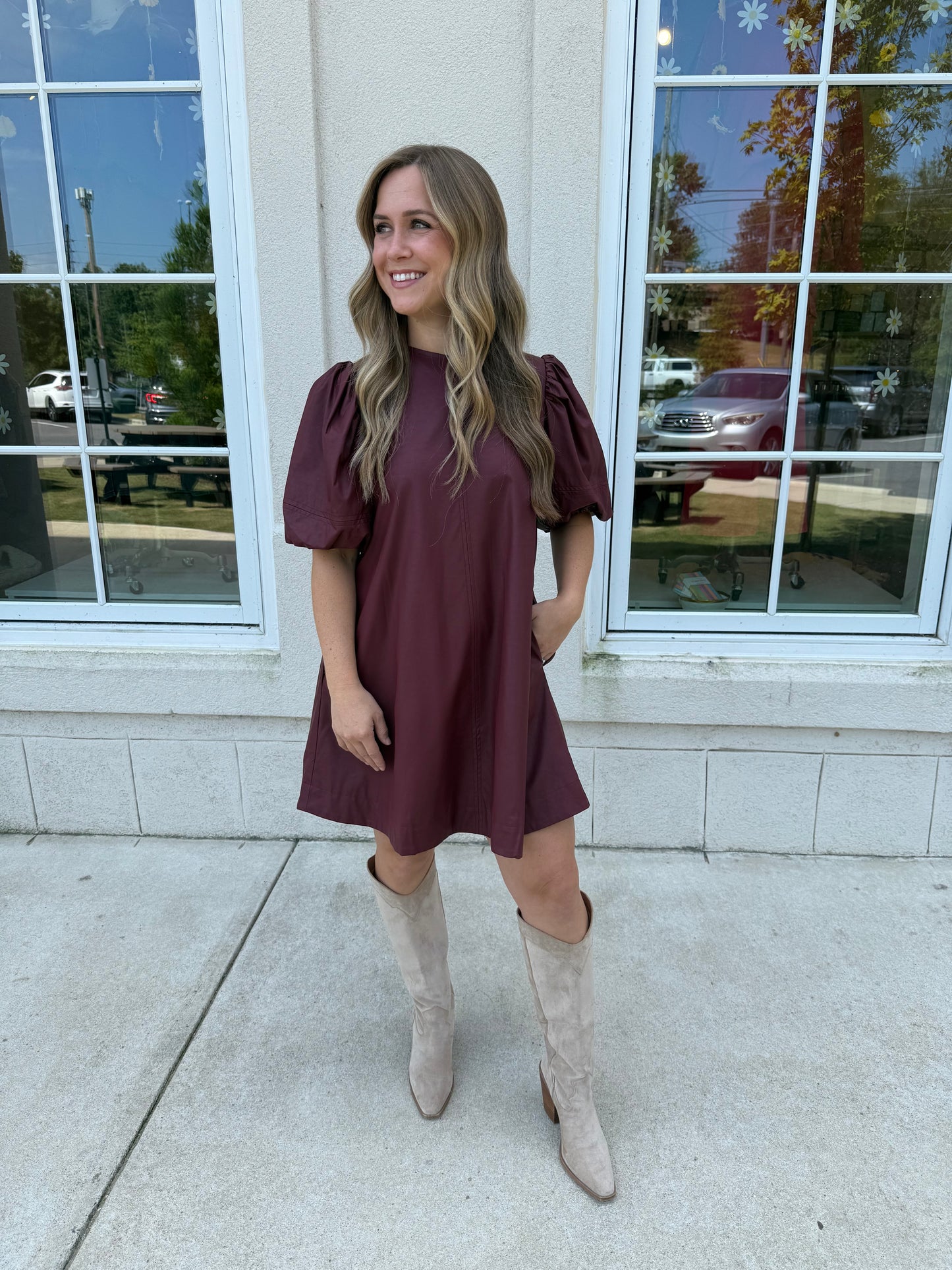 Wine Faux Leather Dress