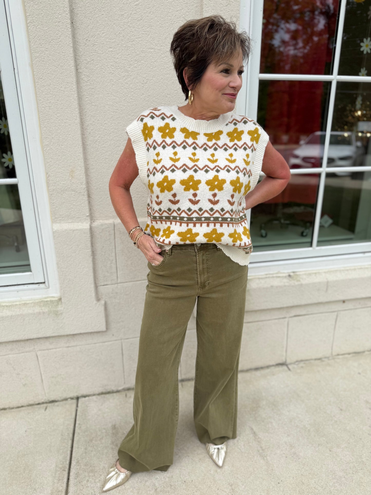 Cream Mix Floral Print Knit Vest