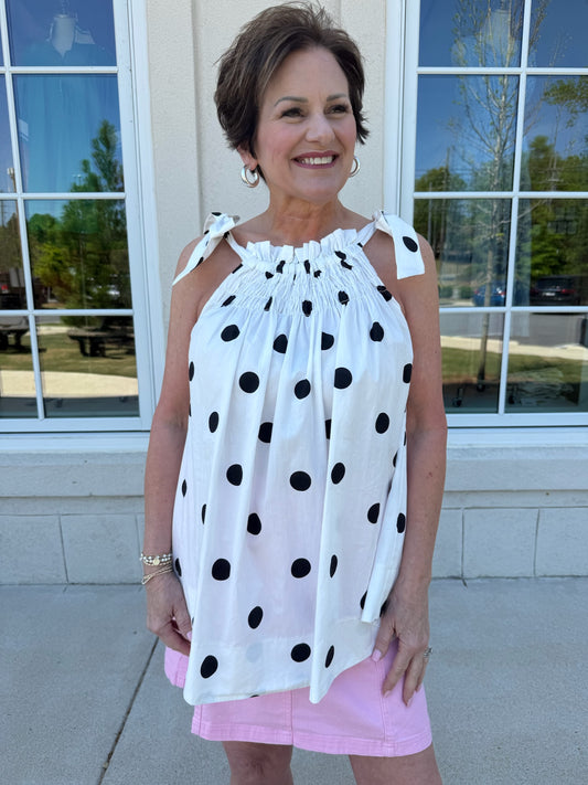 White with Black Smocked Top