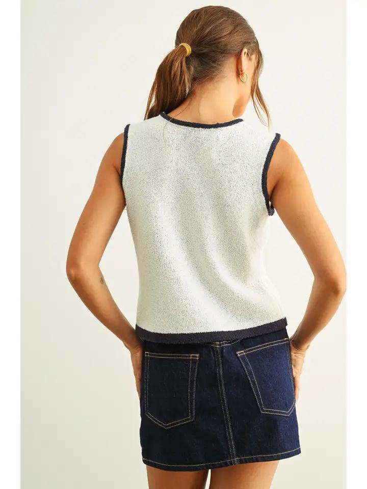 Ivory and Navy American Knit Top