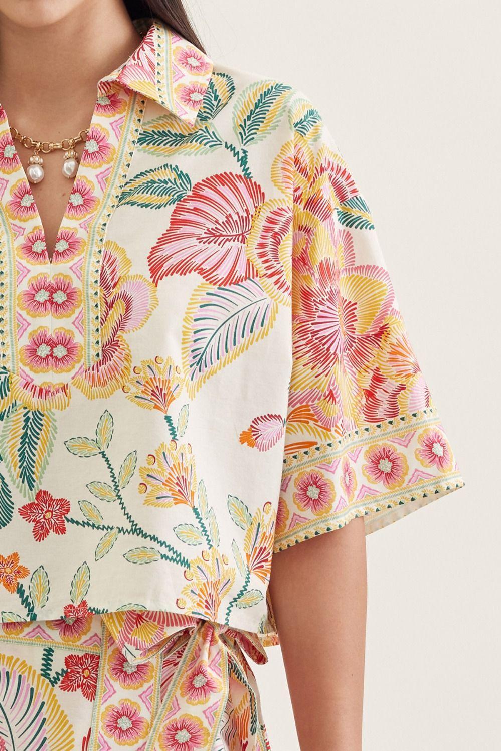 Pink Botanical Print Top