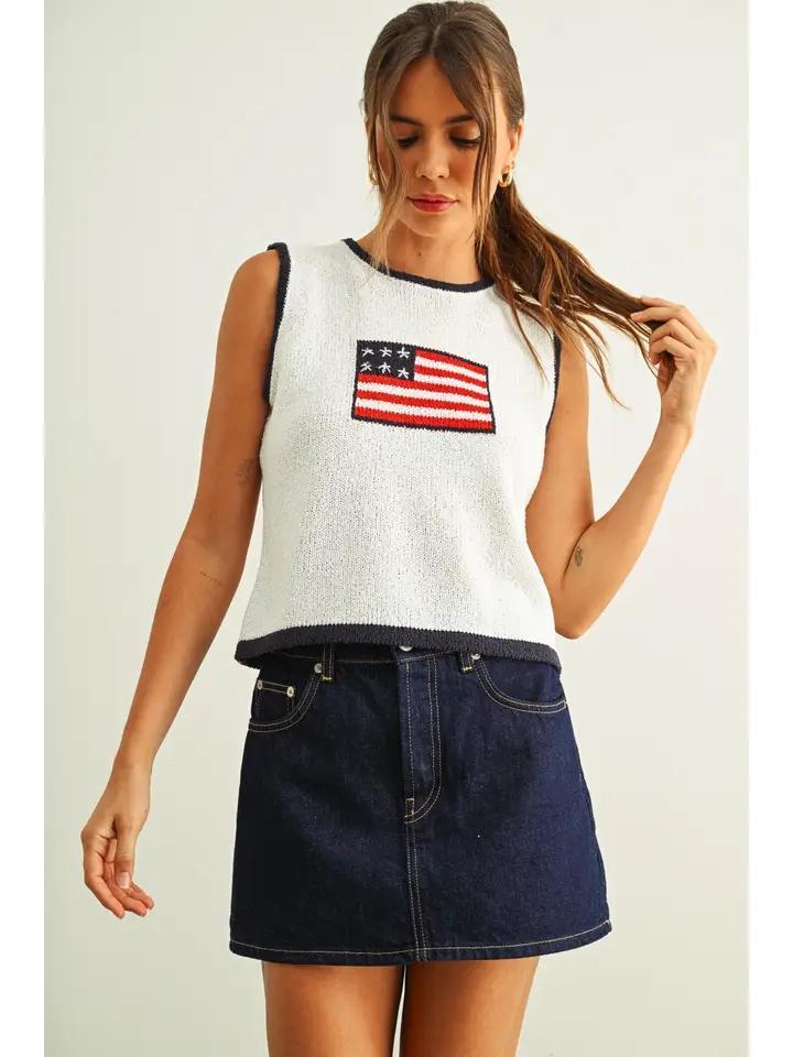 Ivory and Navy American Knit Top