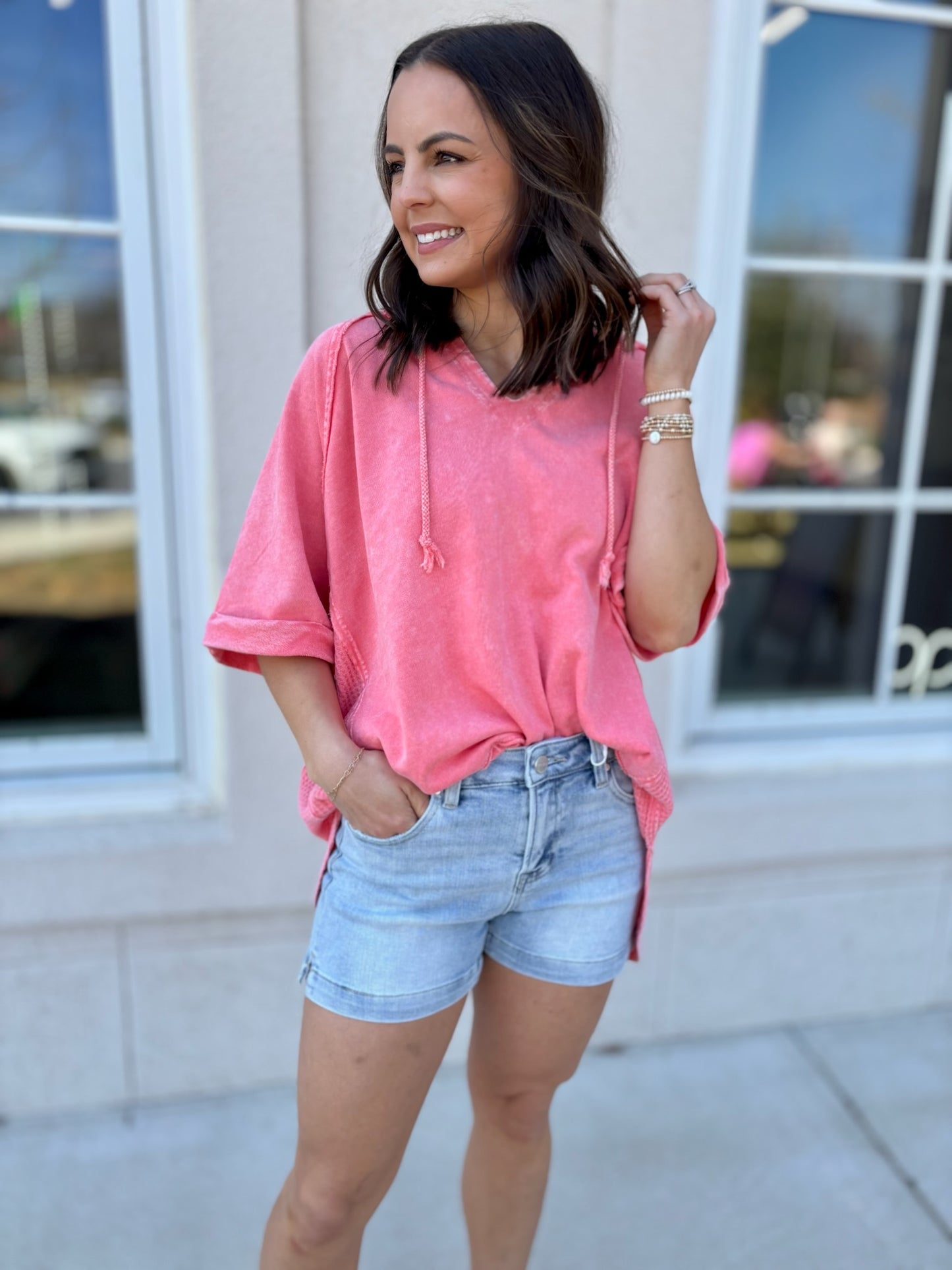 Coral Pink Thermal Mix Terry Pullover