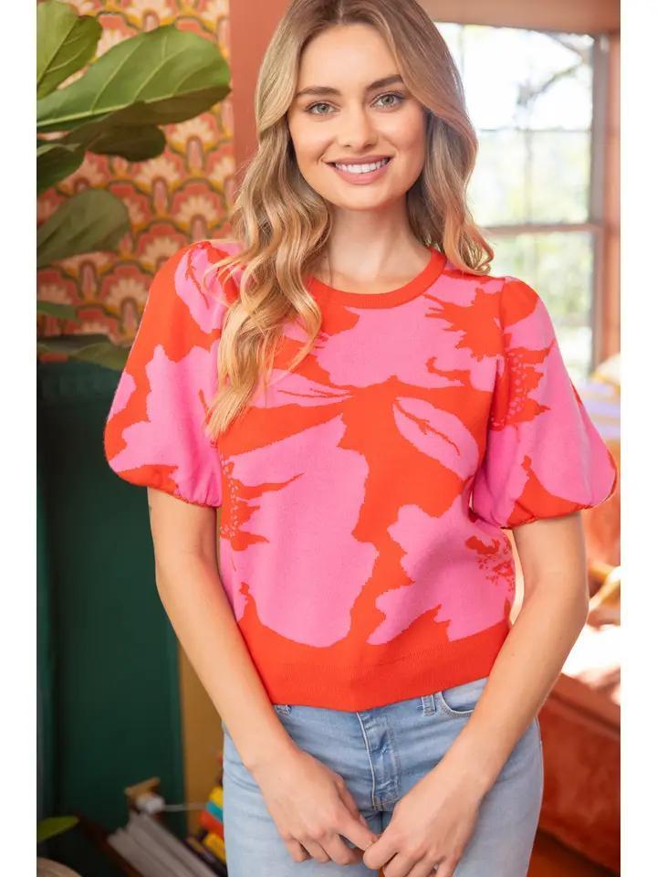 Poppy and Pink Floral Knitted Top