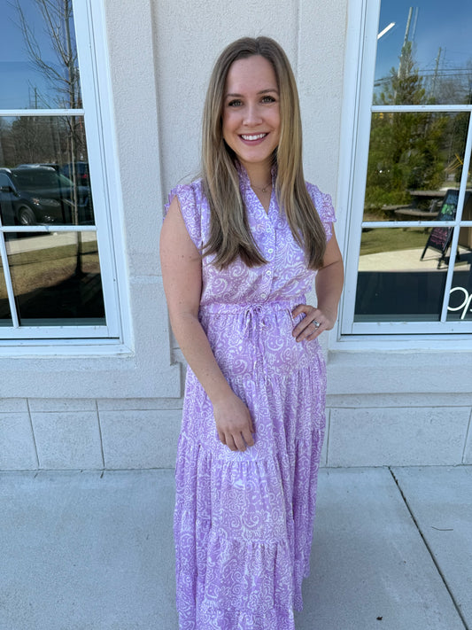 Lavender Paisley Print Maxi Dress