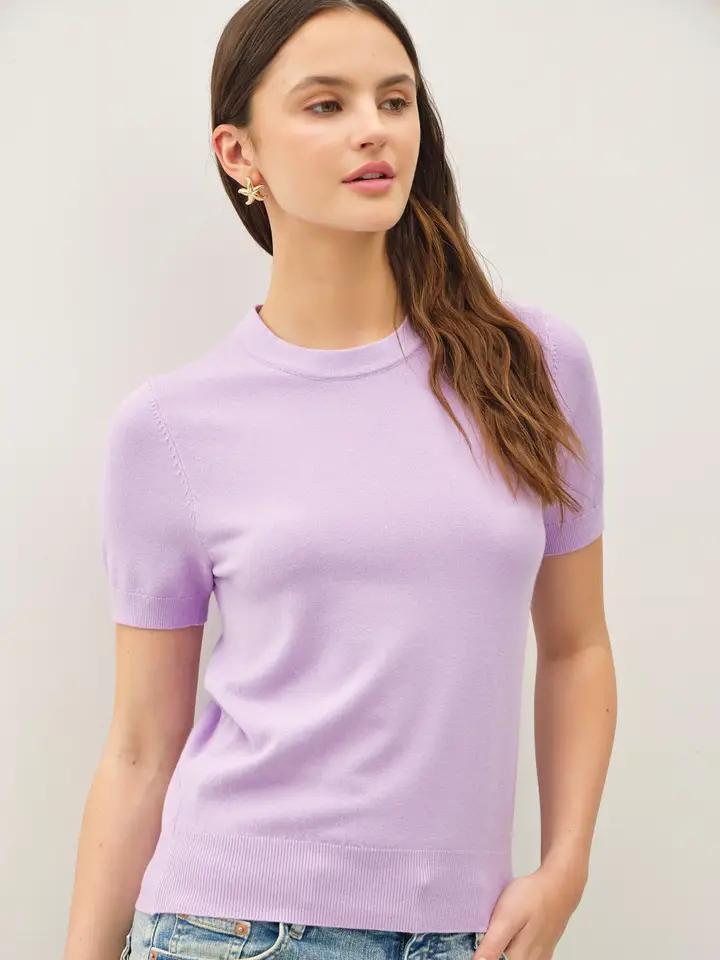 Lavender Basic Short Sleeve Sweater Top