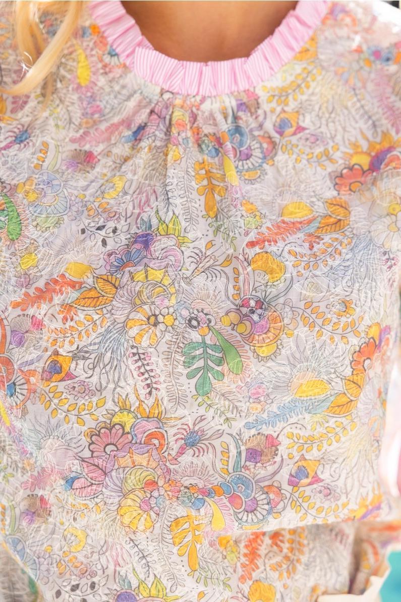 Light Floral with Pink Stripe Trim Top