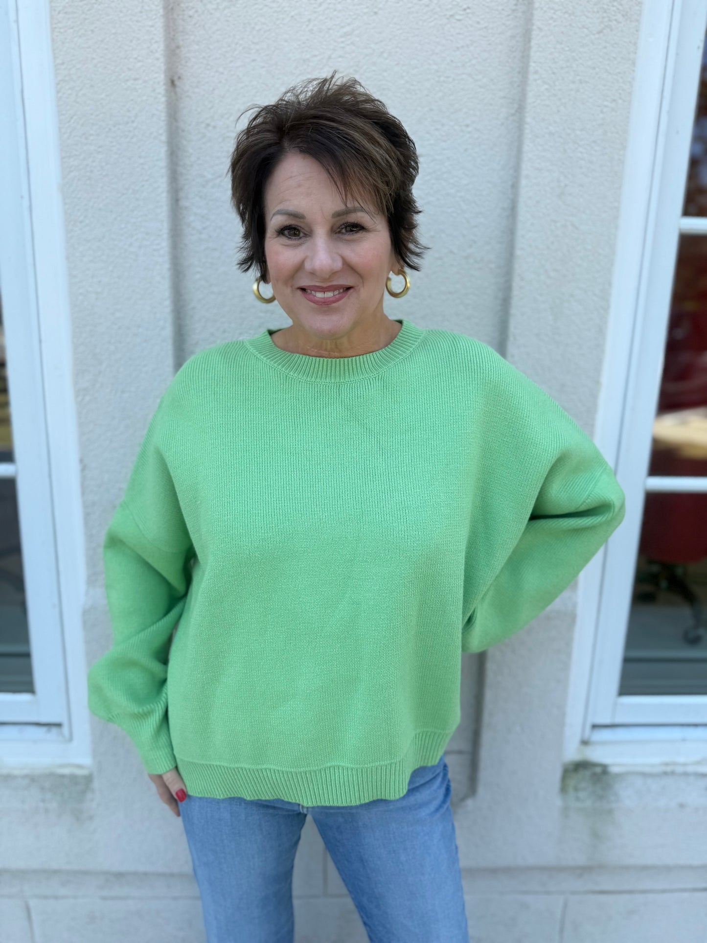 Honeydew Drop Shoulder Sweater
