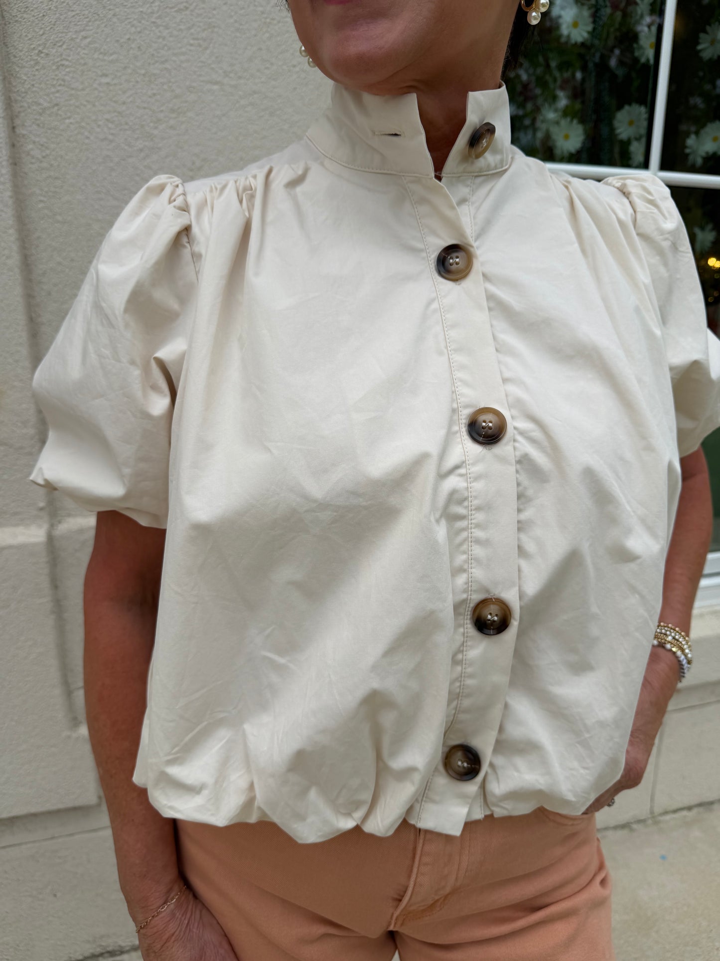 Ecru Bubble Hem Top