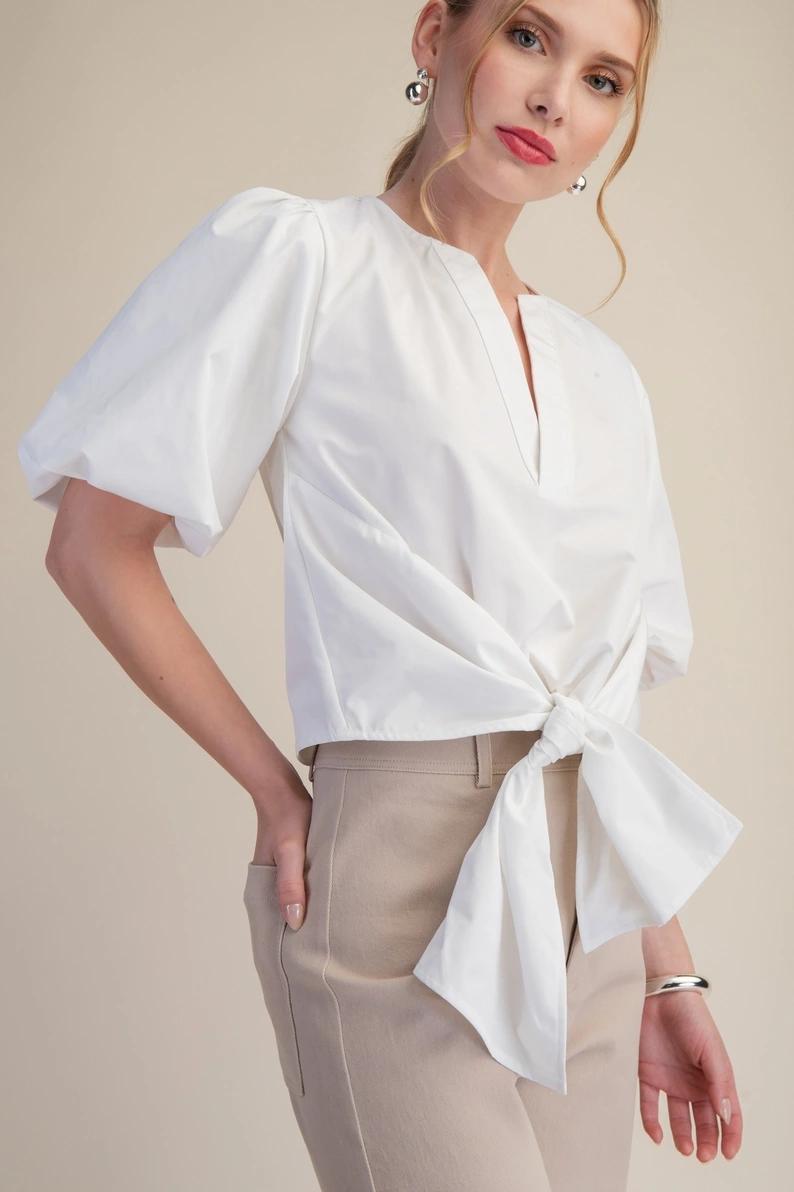 White Tie Front Blouse