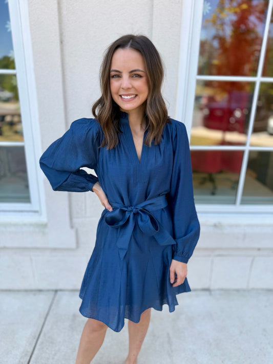 Sapphire Blue Godet Hem Mini Dress