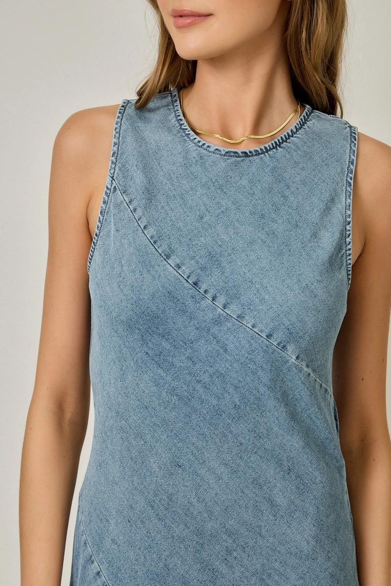 Dark Denim Bias Cut Midi Dress