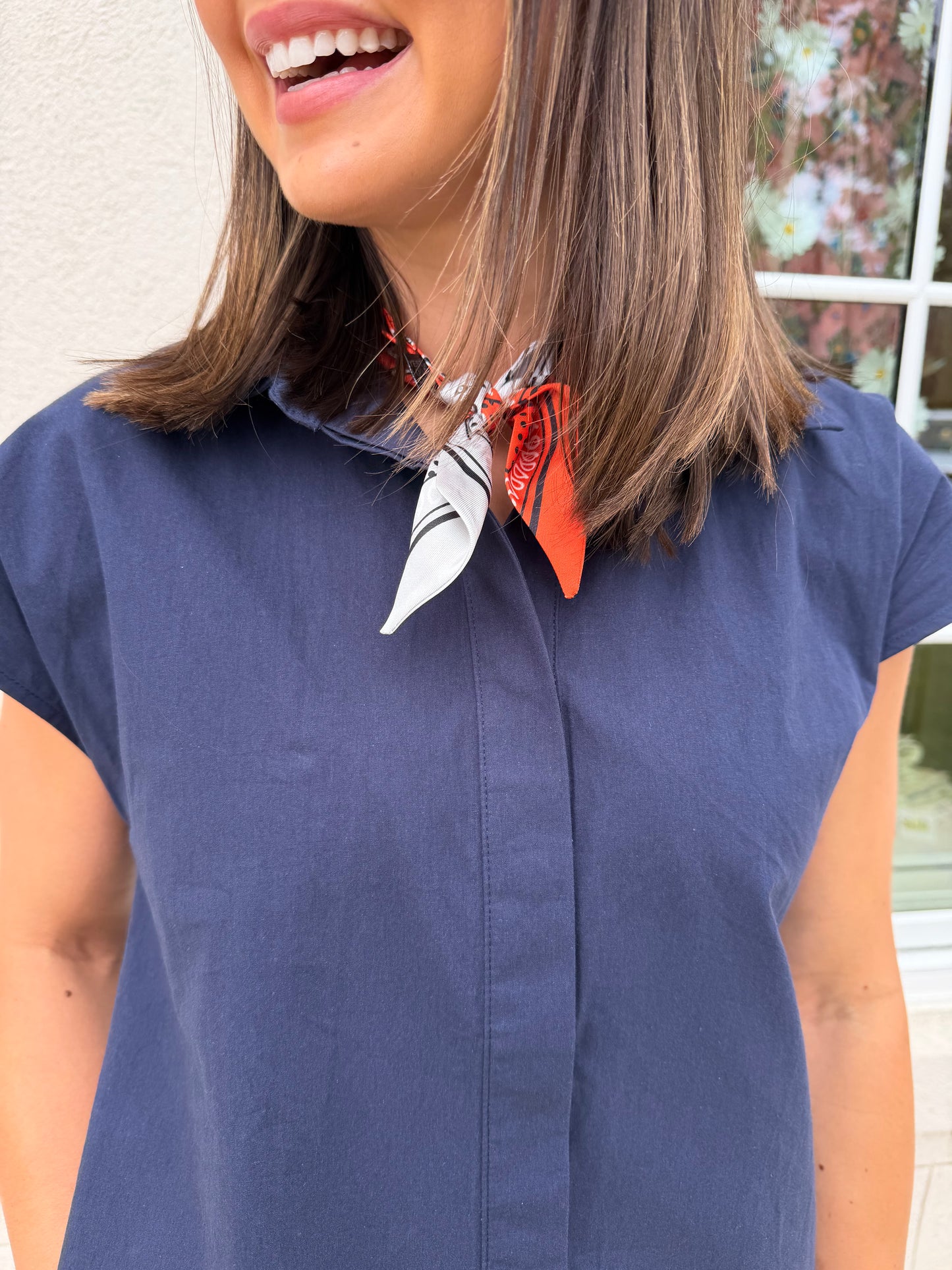 Navy Collared Button Down Dress