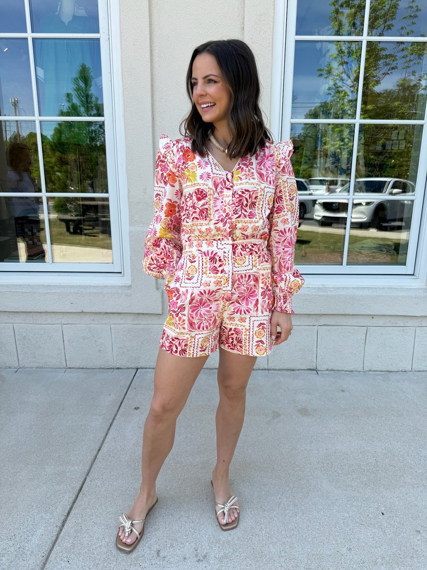 Ivory Multi Floral Patchwork Print Romper