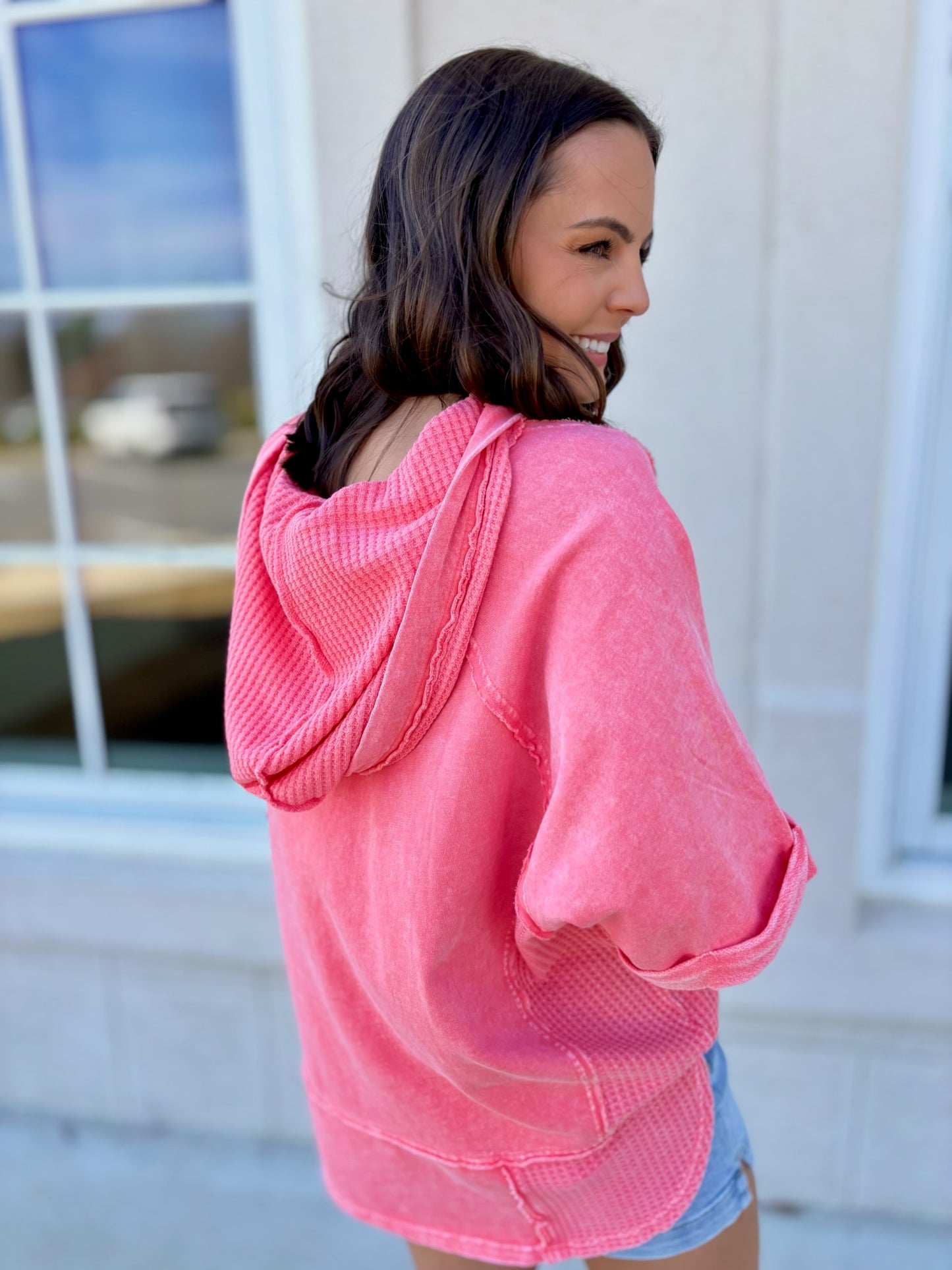 Coral Pink Thermal Mix Terry Pullover
