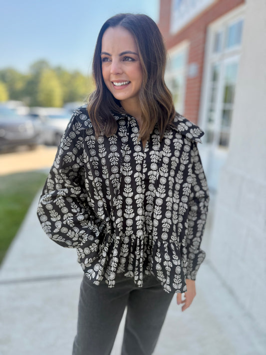 Black and White Oversized Peplum Top