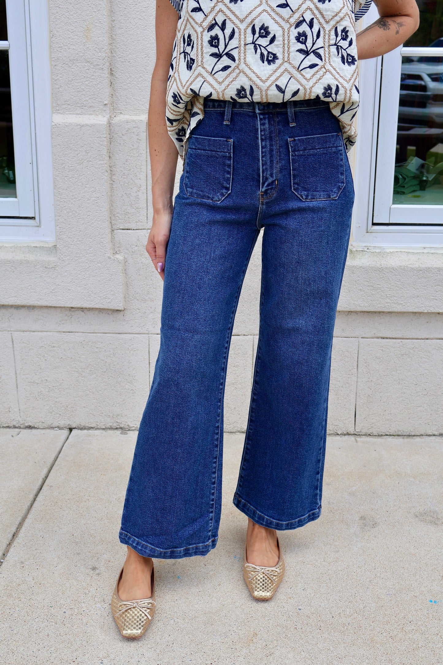 Dark Denim Patch Pocket Wide Leg