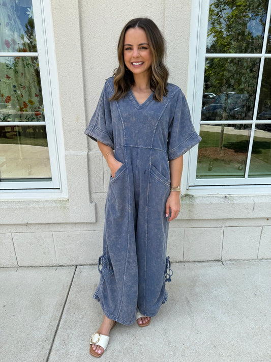 Denim Blue V-Neck Jumpsuit