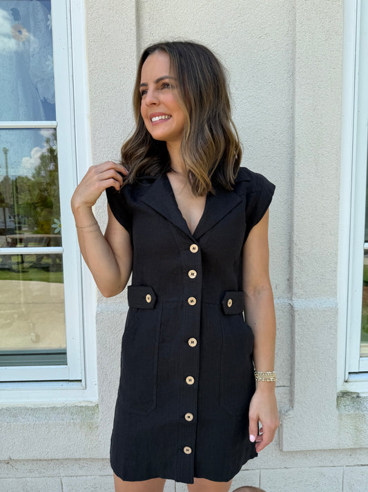Black Linen Freya Dress