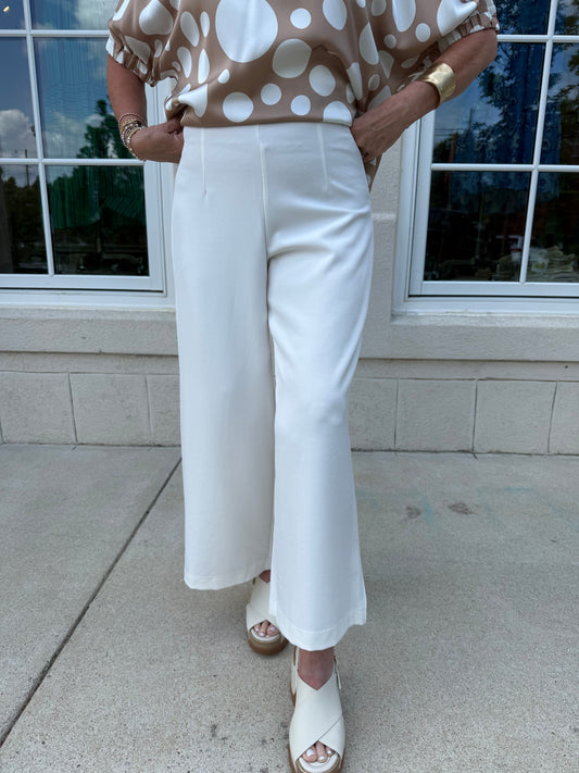 Ivory High Waisted Wide Leg Pants