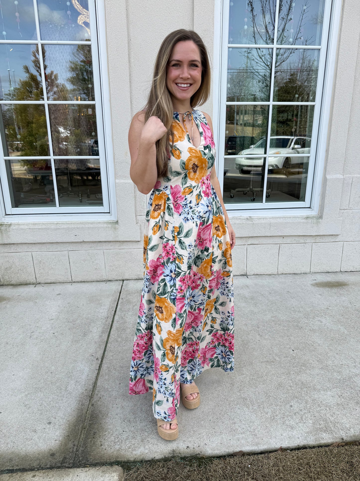 High-neck Floral Maxi Dress