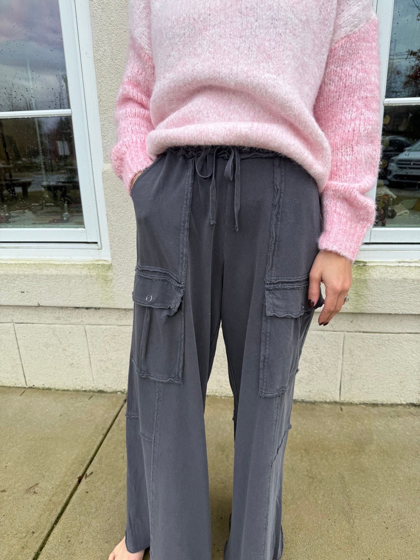 Black Mineral Washed Terry Knit Pant