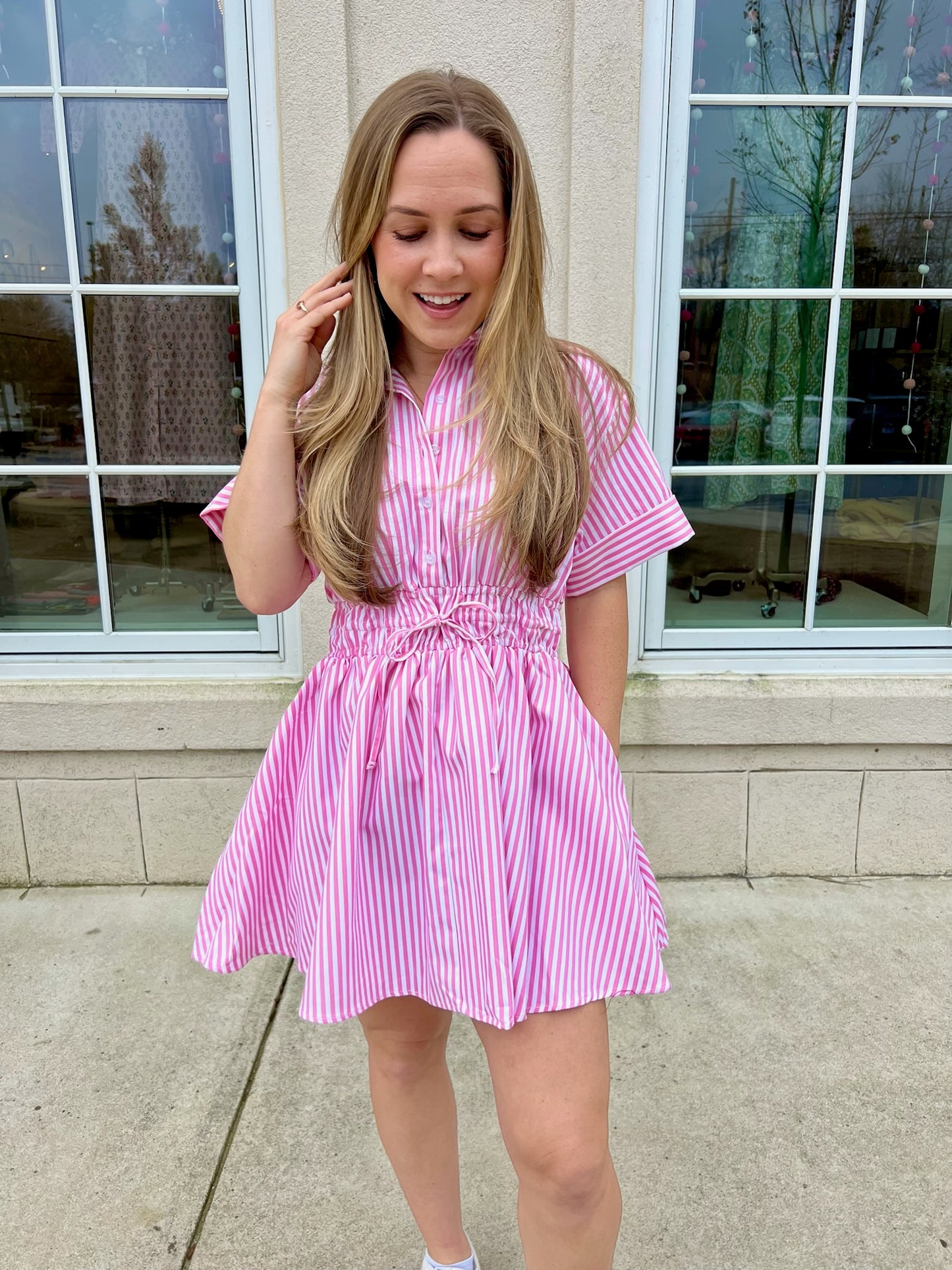 Pink and White Striped Mini Dress